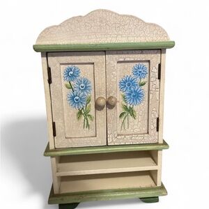 Vintage Mini Floral Cabinet Hand Painted Cottagecore Dollhouse Decor Shabby Chic